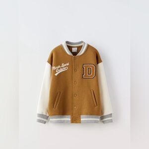 ZARA Kids Varsity Jacket - Brown and White Size 9-10